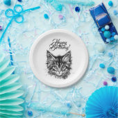 Schwarz und Weiß Kitten Face Happy Birthday Pappteller (Party)