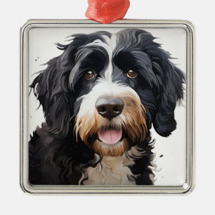 SCHWARZ UND WEISS KURZ PORTUGALS WASSERHUND ORNAMENT AUS METALL