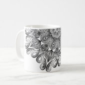 Schwarz und Weiß Mandala Trippy Psychedelic Hippie Kaffeetasse (Vorderseite Links)