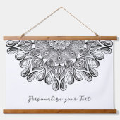 Schwarz und Weiß Mandala Trippy Psychedelic Hippie Wandteppich Mit Holzrahmen (Vorne)