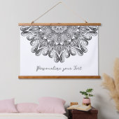 Schwarz und Weiß Mandala Trippy Psychedelic Hippie Wandteppich Mit Holzrahmen (Schlafzimmer)