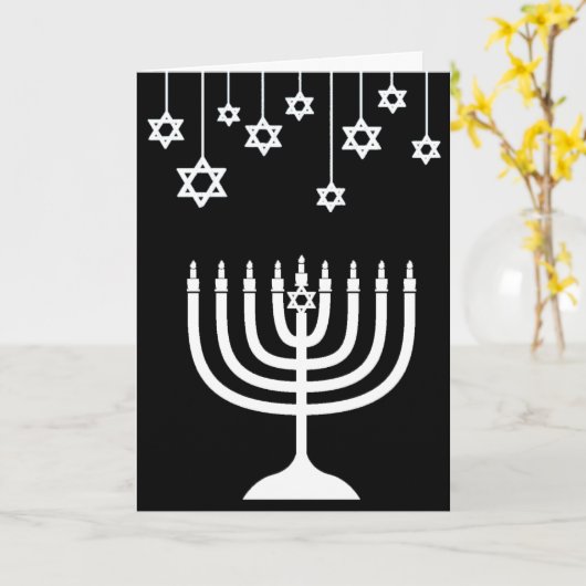 Schwarz und Weiß Menorah Happy Hanukkah Karte (Gelbe Blume)