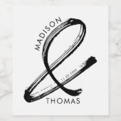 Schwarz und Weiß Minimalistisch Moderne Hochzeit Weinetikett (Einzelnes Label)
