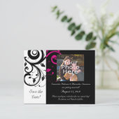 Schwarz und Weiß mit Akzent Magenta Swirl Ankündigungspostkarte (Stehend Vorderseite)