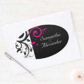 Schwarz und Weiß mit Akzent Magenta Swirl Ovaler Aufkleber (Umschlag)