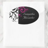 Schwarz und Weiß mit Akzent Magenta Swirl Ovaler Aufkleber (Tasche)