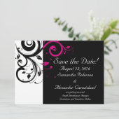 Schwarz und Weiß mit Akzent Magenta Swirl Save The Date (Stehend Vorderseite)
