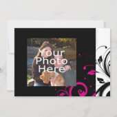 Schwarz und Weiß mit Akzent Magenta Swirl Save The Date (Rückseite)