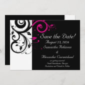 Schwarz und Weiß mit Akzent Magenta Swirl Save The Date (Vorne/Hinten)