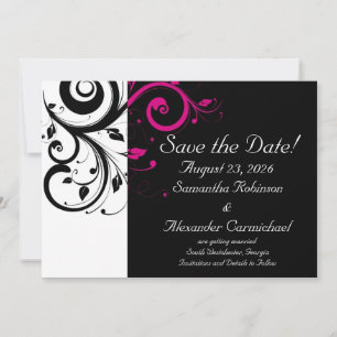 Schwarz und Weiß mit Akzent Magenta Swirl Save The Date
