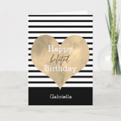 Schwarz und Weiß mit goldenem Herzen Belated Gebur Karte (Vorderseite)