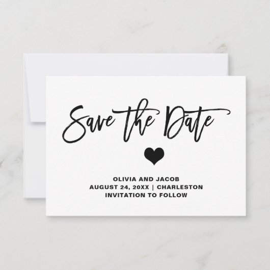 Schwarz und Weiß mit Herz | Foto zurück Save The Date (Vorderseite)