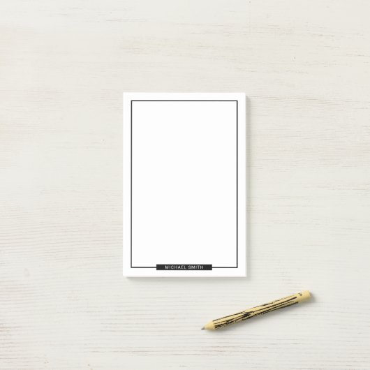 Schwarz und Weiß mit Individuelle Name Post-it Klebezettel (Auf Schreibtisch)