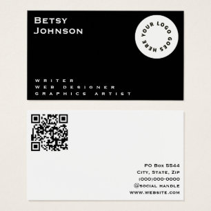 Schwarz und Weiß mit Logo und QR-Code Visitenkarte
