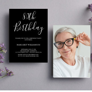 Schwarz und Weiß Moderne Elegance 80. Geburtstag Einladung