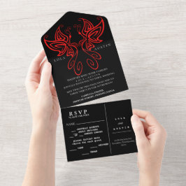 Schwarz und Weiß Moderne Elegance Wedding RED All In One Einladung