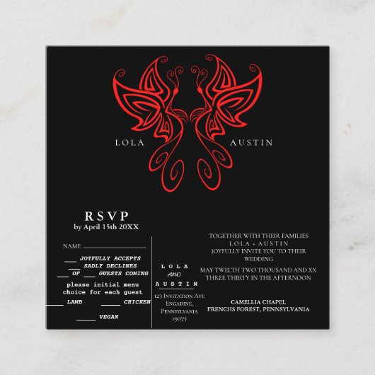 Schwarz und Weiß Moderne Elegance Wedding RED Alle Begleitkarte (Vorderseite)