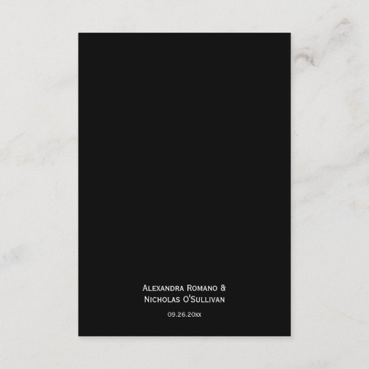 Schwarz und Weiß Moderne, elegante Hochzeitsdetail Begleitkarte (Rückseite)