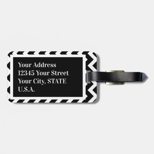 Schwarz und Weiß Moderne elegante Zigzag Monogram Gepäckanhänger (Rückseite horizontal)
