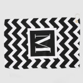 Schwarz und Weiß Moderne elegante Zigzag Monogram Golfhandtuch (Horizontal)