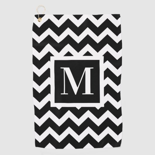Schwarz und Weiß Moderne elegante Zigzag Monogram Golfhandtuch (Vorderseite)