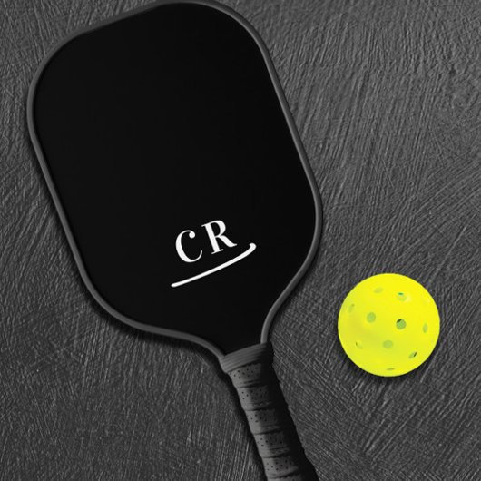 Schwarz und Weiß | Moderne Monogramm-Initialen Pickleball Schläger