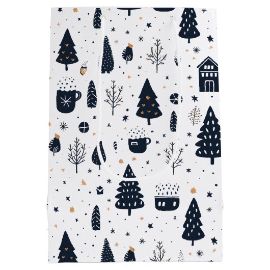 Schwarz und Weiß Moderner Minimaler Weihnachtsurla Mittlere Geschenktüte (Rückseite)