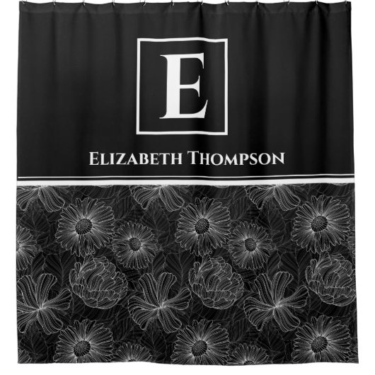 Schwarz und Weiß Modernes Bauernhaus Monogram Duschvorhang (Vorderseite)
