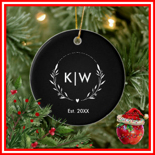 Schwarz und Weiß   Modernes Initialen-Monogramm Keramik Ornament