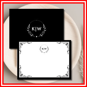 Schwarz und Weiß   Modernes Initialen-Monogramm Mitteilungskarte