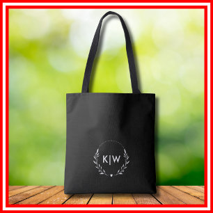 Schwarz und Weiß Modernes Initialen-Monogramm Tasche