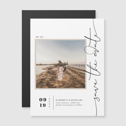 Schwarz und Weiß | Modernes Minimal-Save the Date- Magneteinladung (Vorne/Hinten)