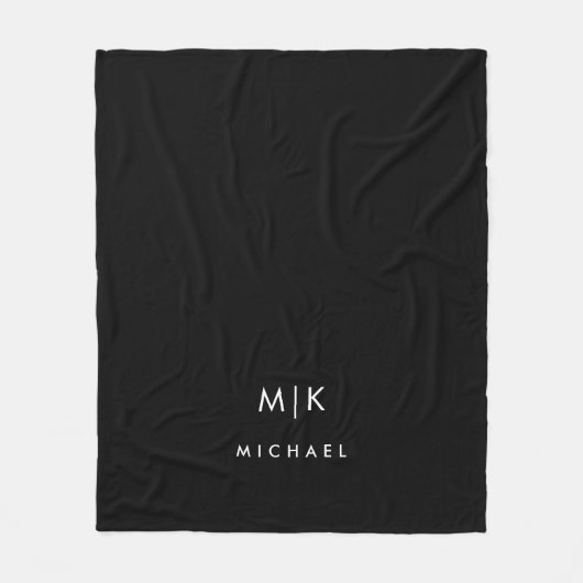 Schwarz und Weiß | Modernes Monogramm Fleecedecke (Vorderseite)