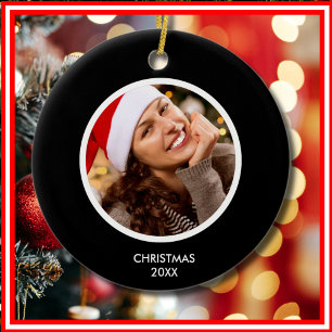 Schwarz und Weiß Modernes Monogramm-FOTO Keramik Ornament