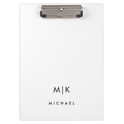 Schwarz und Weiß | Modernes Monogramm Klemmbrett (Vorderseite)