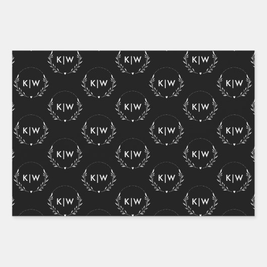 Schwarz und Weiß | Monogram für moderne Initials Geschenkpapier Set (Vorderseite)