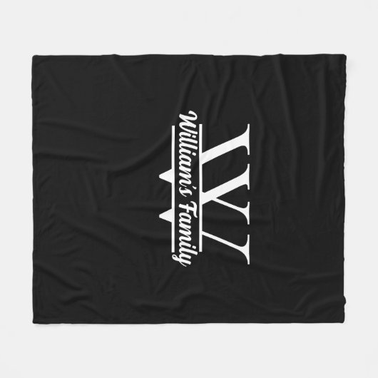 Schwarz und Weiß | Monogramm für einfache Familien Fleecedecke (Vorderseite (Horizontal))