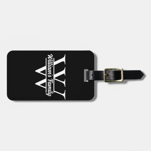 Schwarz und Weiß | Monogramm für einfache Familien Gepäckanhänger (Vorderseite horizontal)