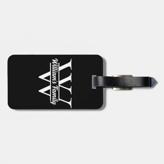 Schwarz und Weiß | Monogramm für einfache Familien Gepäckanhänger (Rückseite horizontal)