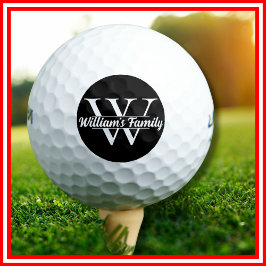 Schwarz und Weiß | Monogramm für einfache Familien Golfball