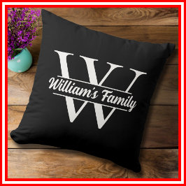 Schwarz und Weiß | Monogramm für einfache Familien Kissen