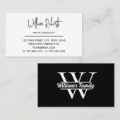Schwarz und Weiß | Monogramm für einfache Familien Visitenkarte (Vorne/Hinten)
