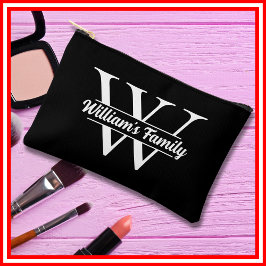 Schwarz und Weiß | Monogramm für einfache Familien Zubehörtasche