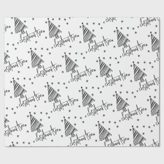 Schwarz und Weiß O Weihnachtsbaum und Sterne Geschenkpapier (Flach)