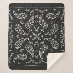 Schwarz und Weiß Paisley Bandana Ornament Print.  Sherpadecke
