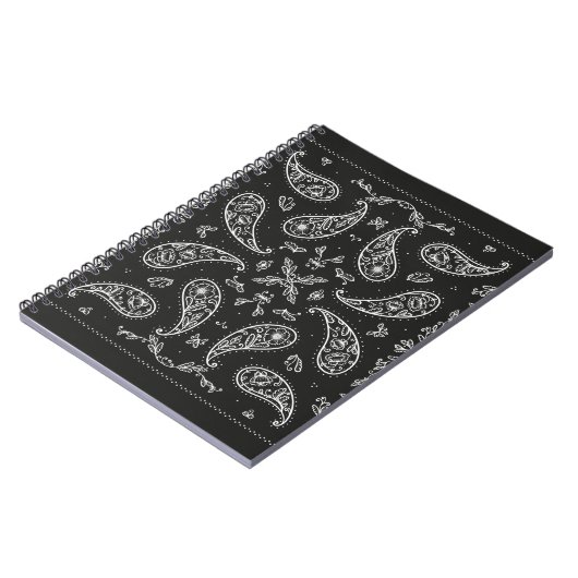 Schwarz und Weiß Paisley Bandana Ornament Print. V Notizblock (Linke Seite)