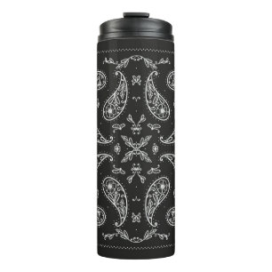 Schwarz und Weiß Paisley Bandana Ornament Print. V Thermosbecher