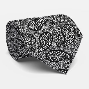 Schwarz und Weiß Paisley Daisy Muster Krawatte