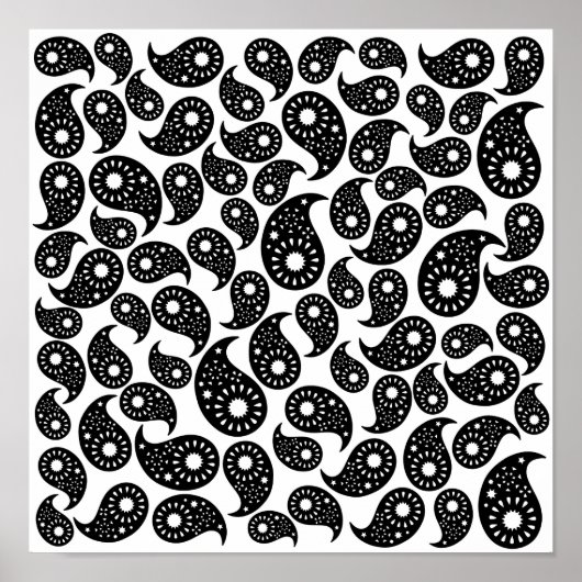 Schwarz und Weiß Paisley. Poster (Vorne)