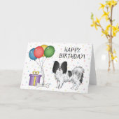 Schwarz und Weiß Papillon Hund Happy Birthday Karte (Gelbe Blume)